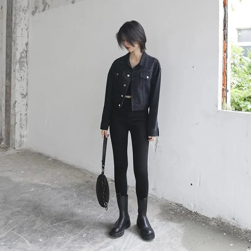 Jackets For Man Coat Spring Vintage Street Loose Black Denim Long Sleeve Top Versatile Outerwear