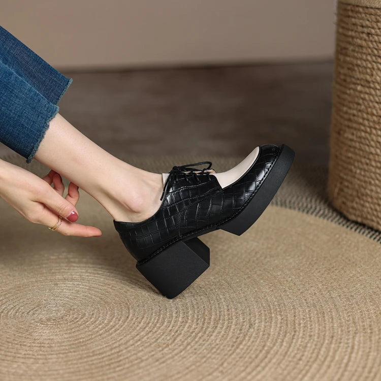 2024 New Spring Genuine Leather Women Shoes Casual Lace-up Loafers Round Toe Platform Shoes Shoes Woman Zapatos De Mujer Women