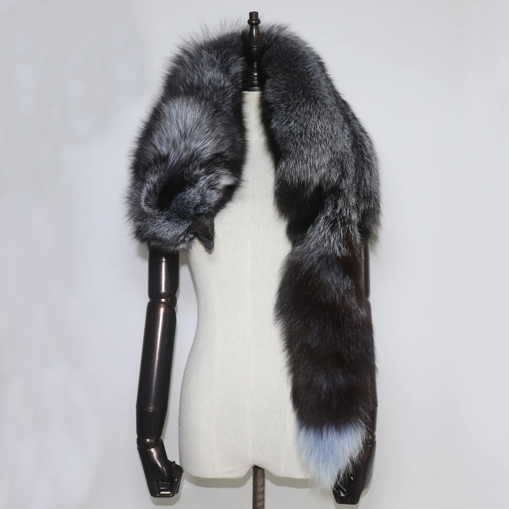 Winter Warm Large Real Fox Fur Collar Natural Fur Coat Scarves Luxury Women Men Jackets Hood Shawl Decor Female Neck Scarf Wraps