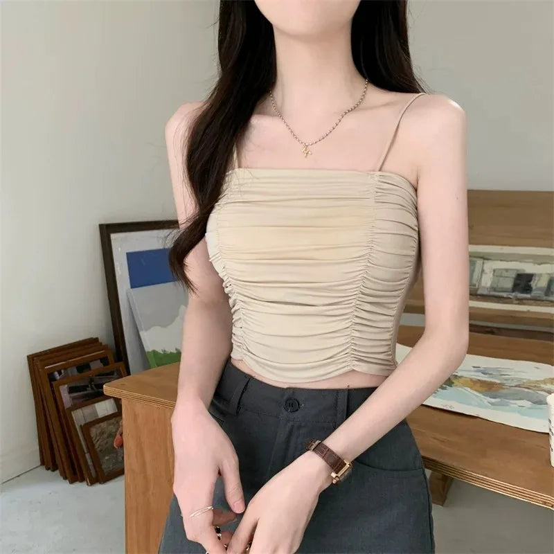 Top Women Sexy Shirts Sleeveless Tube Tops girls Tops With Suspenders Lady White Camisole Padded Bras Woman Clothing Corset Top