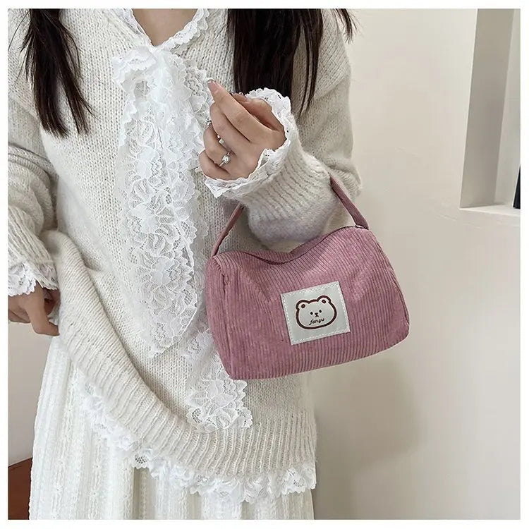 Bear Large Makeup Bag for Women Corduroy Cosmetic bag Make up Bags Zipper Pouch with handle Cosmetic Organizer Toiletry Bag