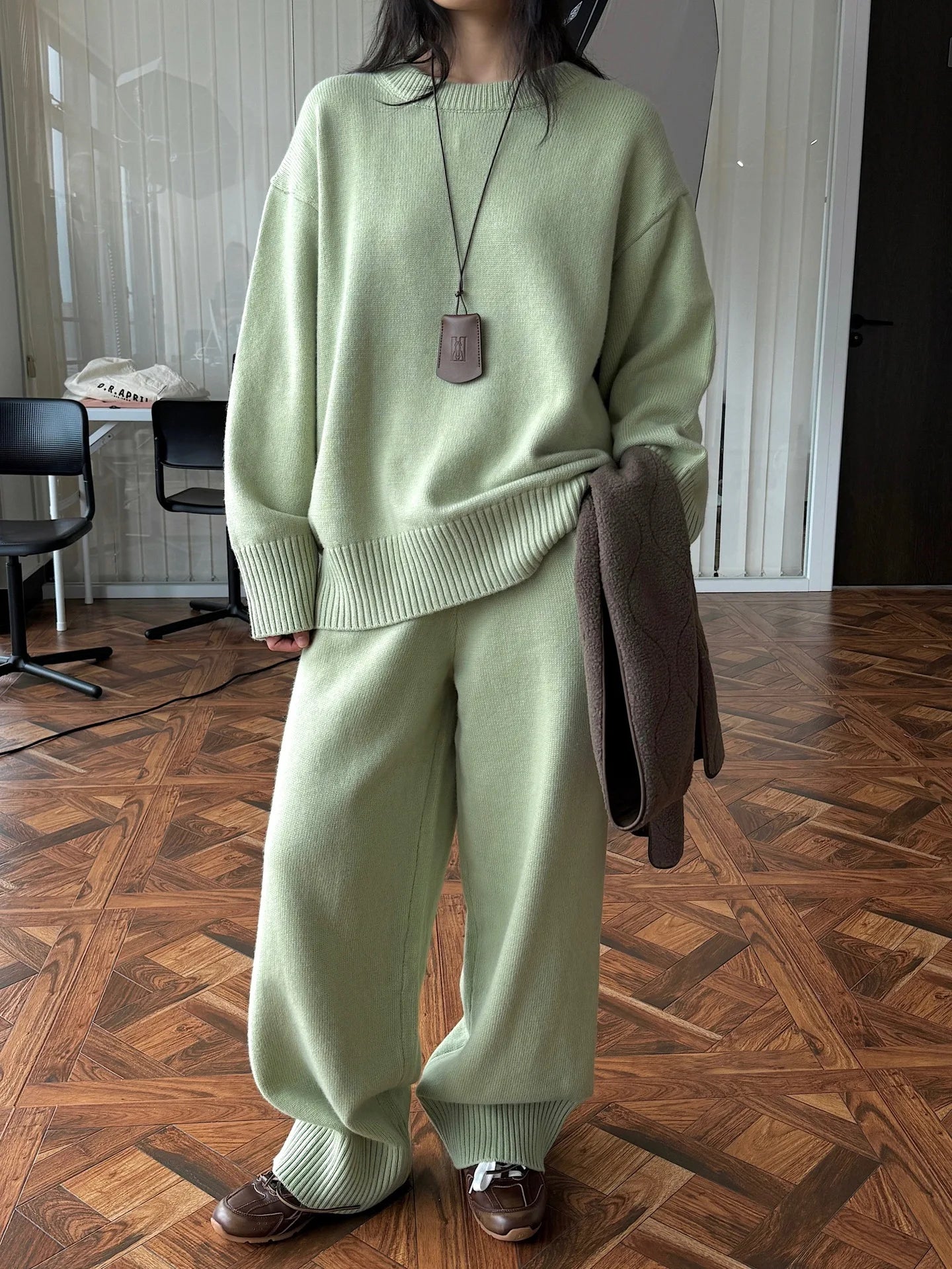 Women Sweater Suits High Quality 50% Wool Pullover With Knitted Pants Two Piece Sets Tracksuits Ladies Outfits Winter Clothes
