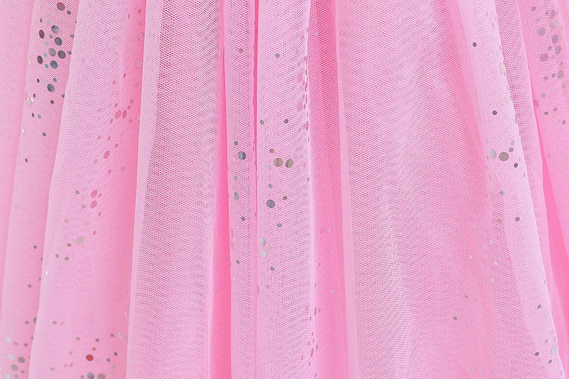 Girls pink sequined mesh princess dress, mesh short sleeves, with cape, suitable for party, dance, performance, carnival dress