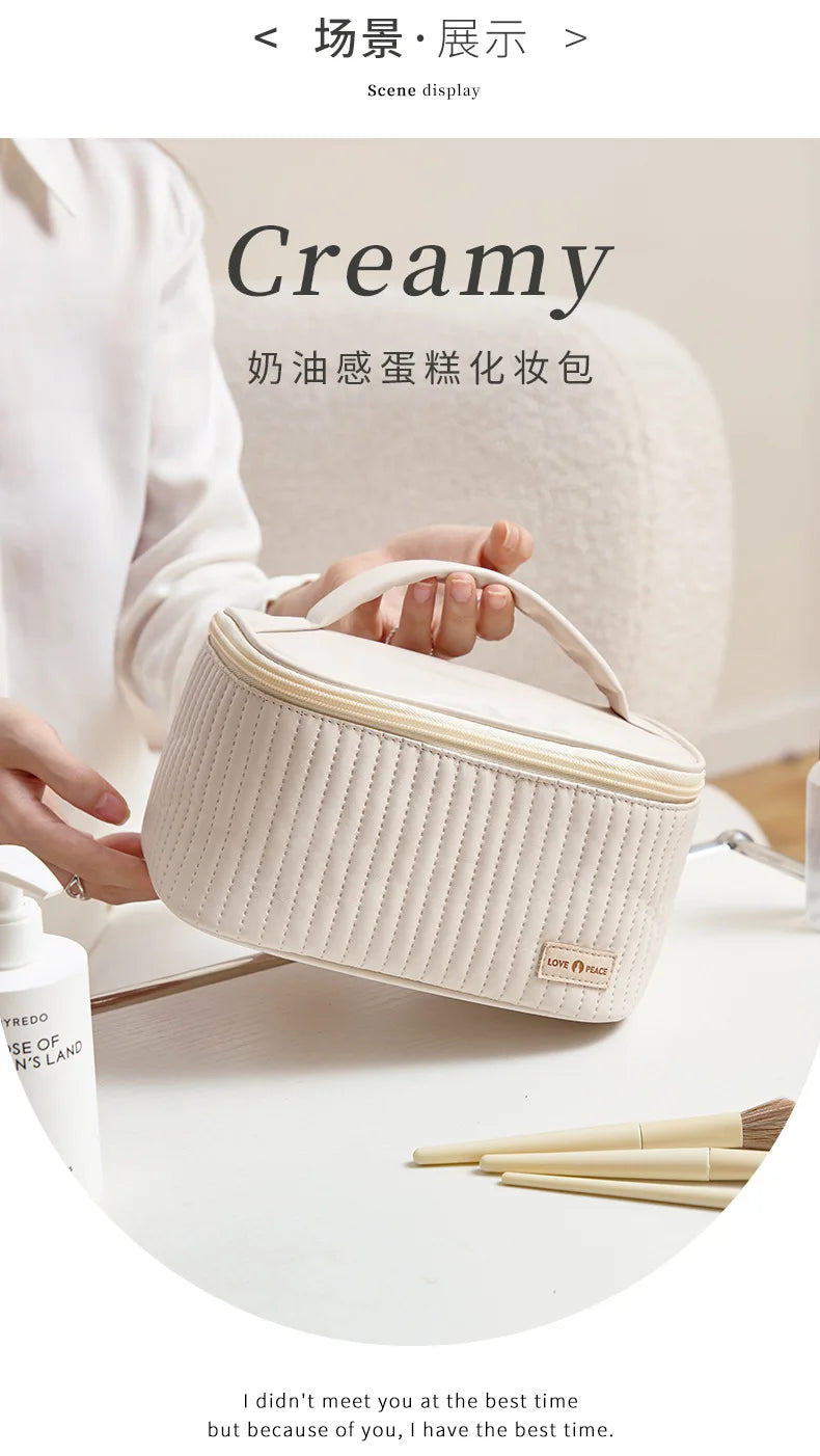 Makeup Bags for Women Travel Toiletry Cute Cases Bag Portable Solid Color Makeup Organizer Box Cosmetic Bag Neceser PU Leather