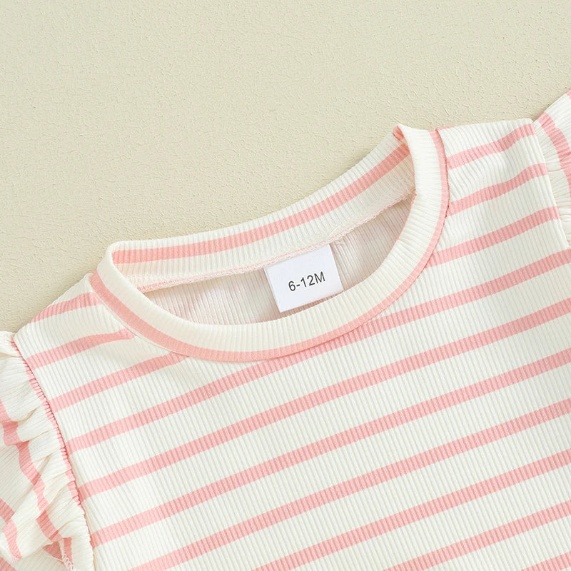 2024-01-23 Lioraitiin Conjunto de verano para niña pequeña, camiseta de manga corta con volantes y punto gofre, conjunto de pantalones cortos, conjunto de ropa de 2 uds.