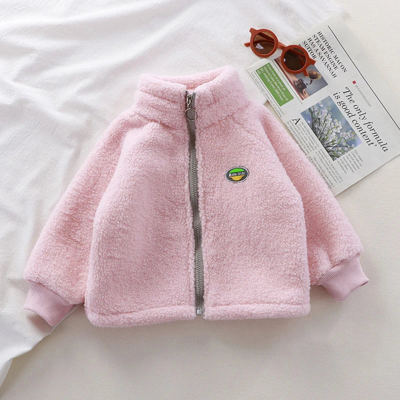 Children Plush Jacket Winter Baby Clothes Windproof Warm Thicken Velvet Kids Coat Boy Girl Toddler Lamb Fleece Turtleneck Tops
