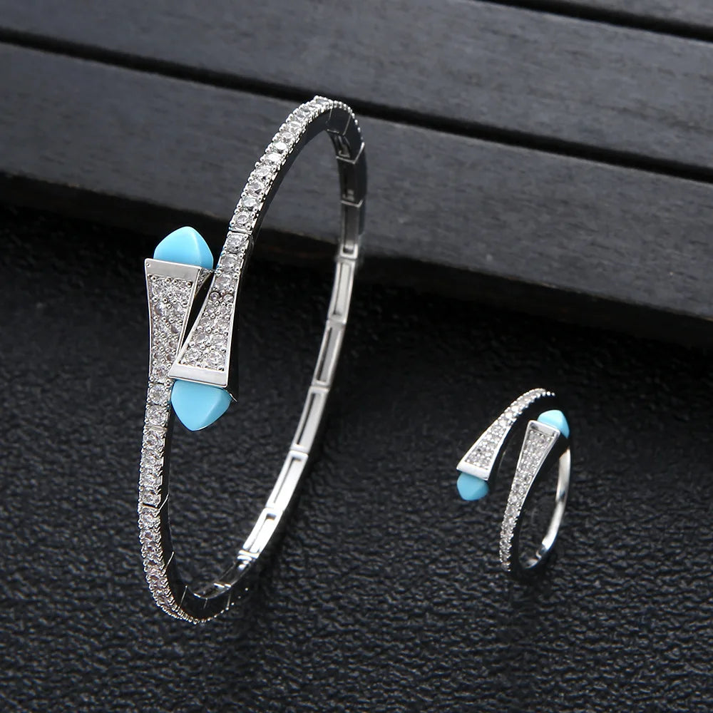 HIBRIDE Trendy Saudi Arabia Bangle Ring Set for Women Bridal Wedding Engagement Jewelry Sets brincos para as mulheres N-971