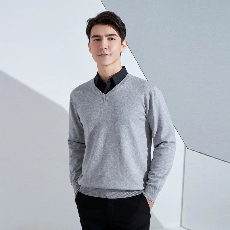 Cashmere Cotton Blend Classic V-neck Knitted Sweater Men Pullover 2024 Autumn Winter Soft Warm Business Casual Jumper pull homme