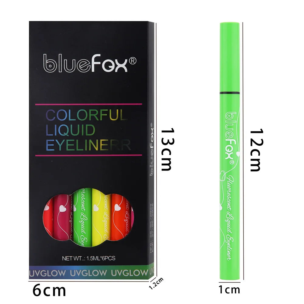 Colorful UV Glow Liquid Eyeliner 6Pcs Set, Waterproof Long Lasting Fluorescent Eye Liner For Nightclub Haloween Party Makeup
