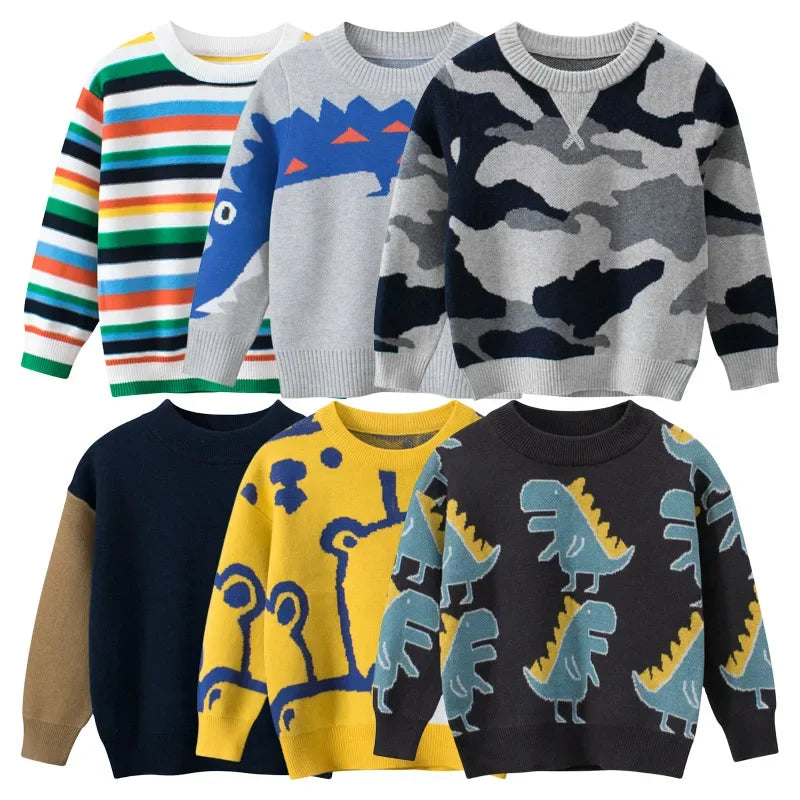 Ropa de invierno para niños, suéteres informales de punto de camuflaje, jersey para niños de manga larga con estampado de dibujos animados, trajes cálidos para niños