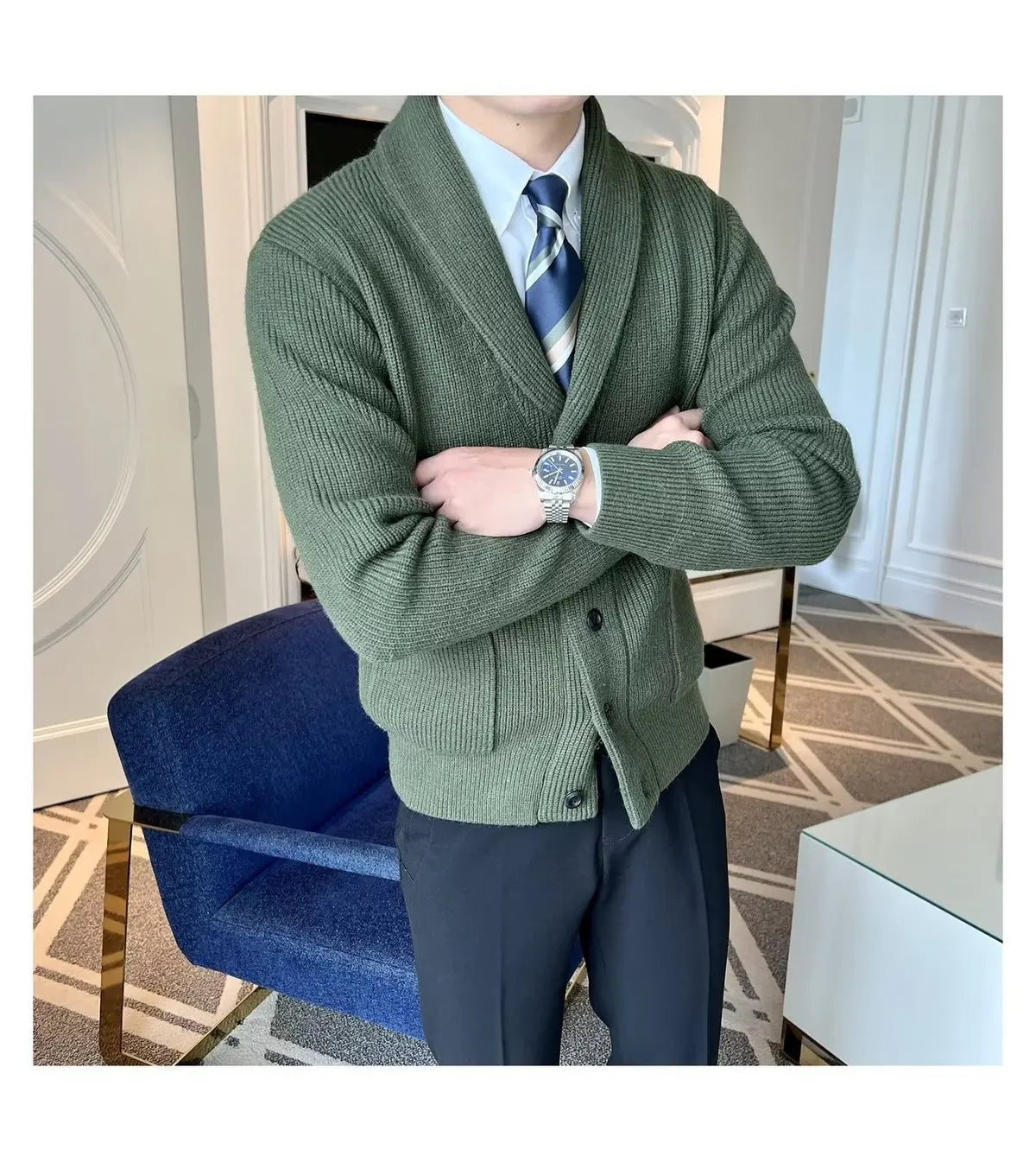 Men's Clothing Cardigan Jacket V Neck Coat Knit Sweater Male Plaid Elegant Casual Long Sleeve 100% Korean 2024 Autumn Classic