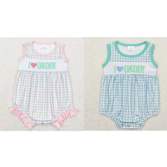 Wholesale Children Newborn Embroidery I Love Daddy Romper Toddler Kids Sleeveless Jumpsuit Baby Boy Girl One-piece Plaid Clothes