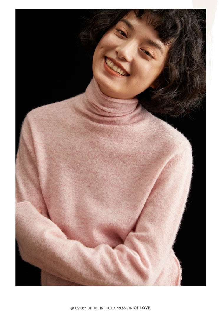 Women's 100% Cashmere Sweater Casual Solid Color Knitted Pullover Loose High Neck Jumper Autumn/Winter Warm Blouse Tops