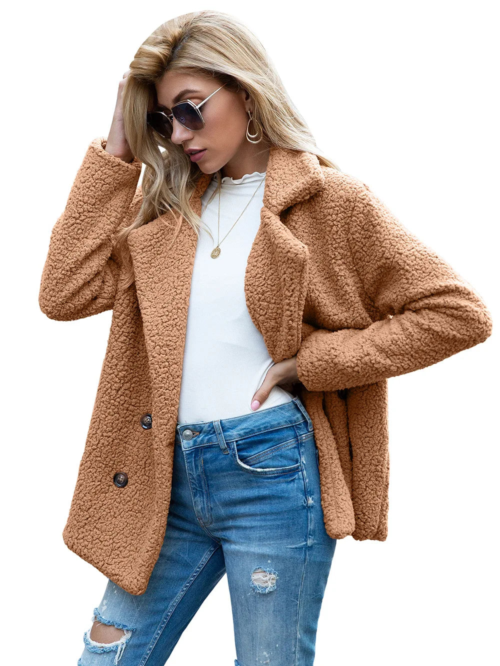 Elegant Faux Fur Cardigan Cashmere Women Coat Autumn Winter Warm Solid Women Jackets Plush Overcoat Casual Teddy Outerwear 22942