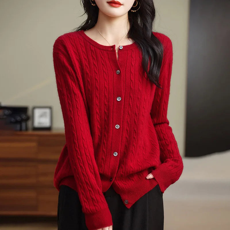 Women Cardigans Spring Autumn Winter Long Sleeve Knitted Sweaters O-neck Thick Warm Fashin Korean Cardigan Slim Fit Tops 2026
