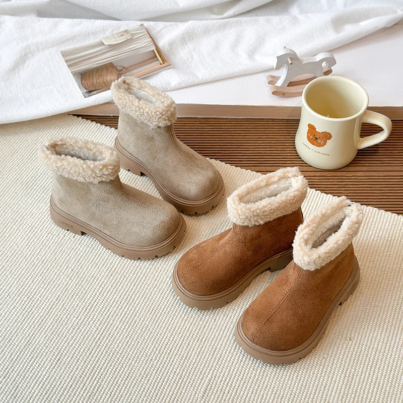 Children's Winter Boots 2025 New Girls Classic School Ankle Boots Outdoor Warm Plush Fashion Kids Simple Platform Cotton Boots