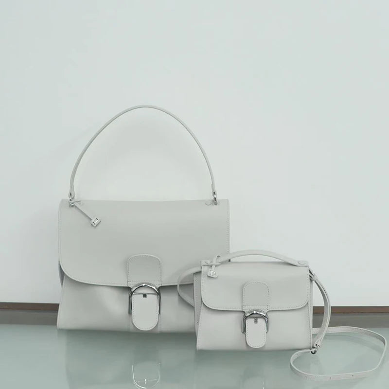 2026 Luxury Brand Genuine Leather Women Shoulder Bags Fashion Gold Buckle Women Handbags Top Quality Solid Crossbody Bags Woman