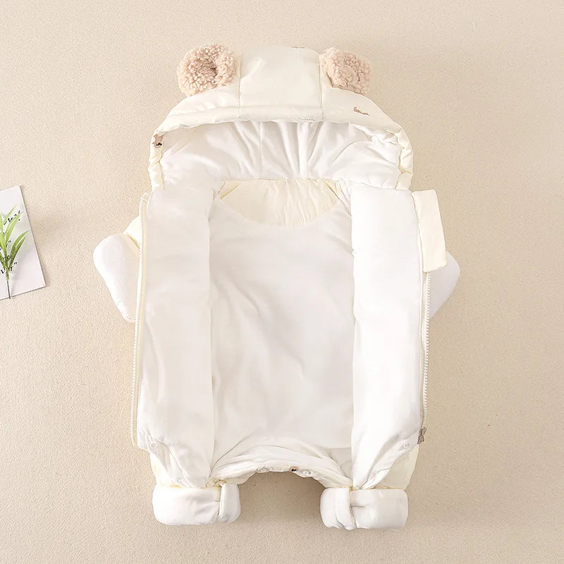 Winter Baby Jumpsuit Thick Warm Infant Hooded Inside Fleece Rompers Newborn Boy Girl Overalls Outerwear Baby Sets