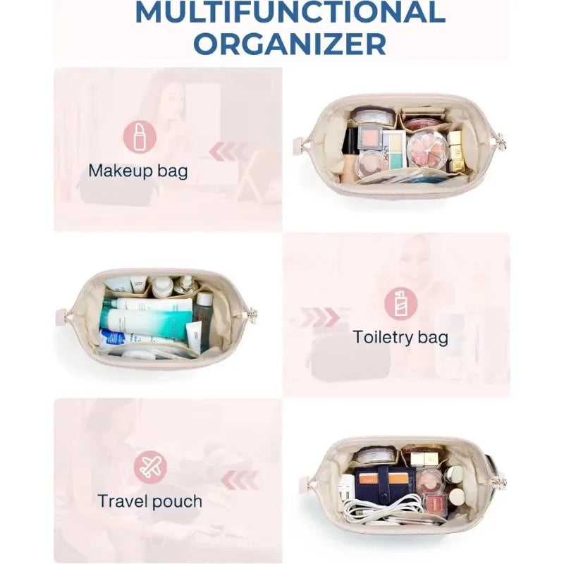 Makeup Bag Travel Toiletry Bag Puffy Padded Make Up Bags Wide Open Pouch Purse Travel Essentials Toiletries Accessories Brushes