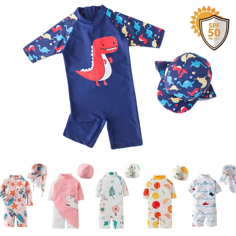 UV Baby Boy Swimsuit One Piece Swimming Jumpsuit Ruffles Bathing Suit SPF 50 Long Sleeve Kids Swimwear for Girls 1-7 Years