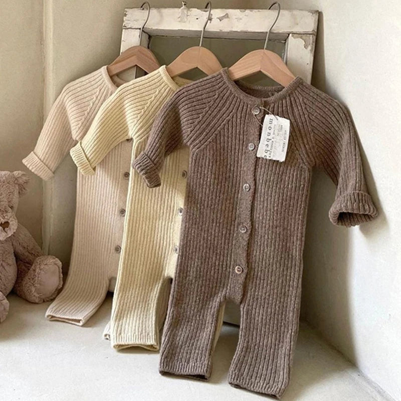 Autumn Toddler Baby Boys Girls Knitted Bodysuit New Infant Kids Jumpsuit With Hat Knitwear Outfits