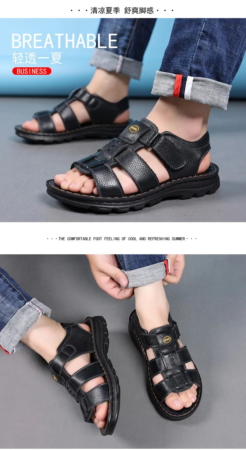 Genuine Leather Men Sandals Male Summer Shoes Outdoor Casual Sandal Cowhide Beach Shoes Classic Non-slip Men's Sandles