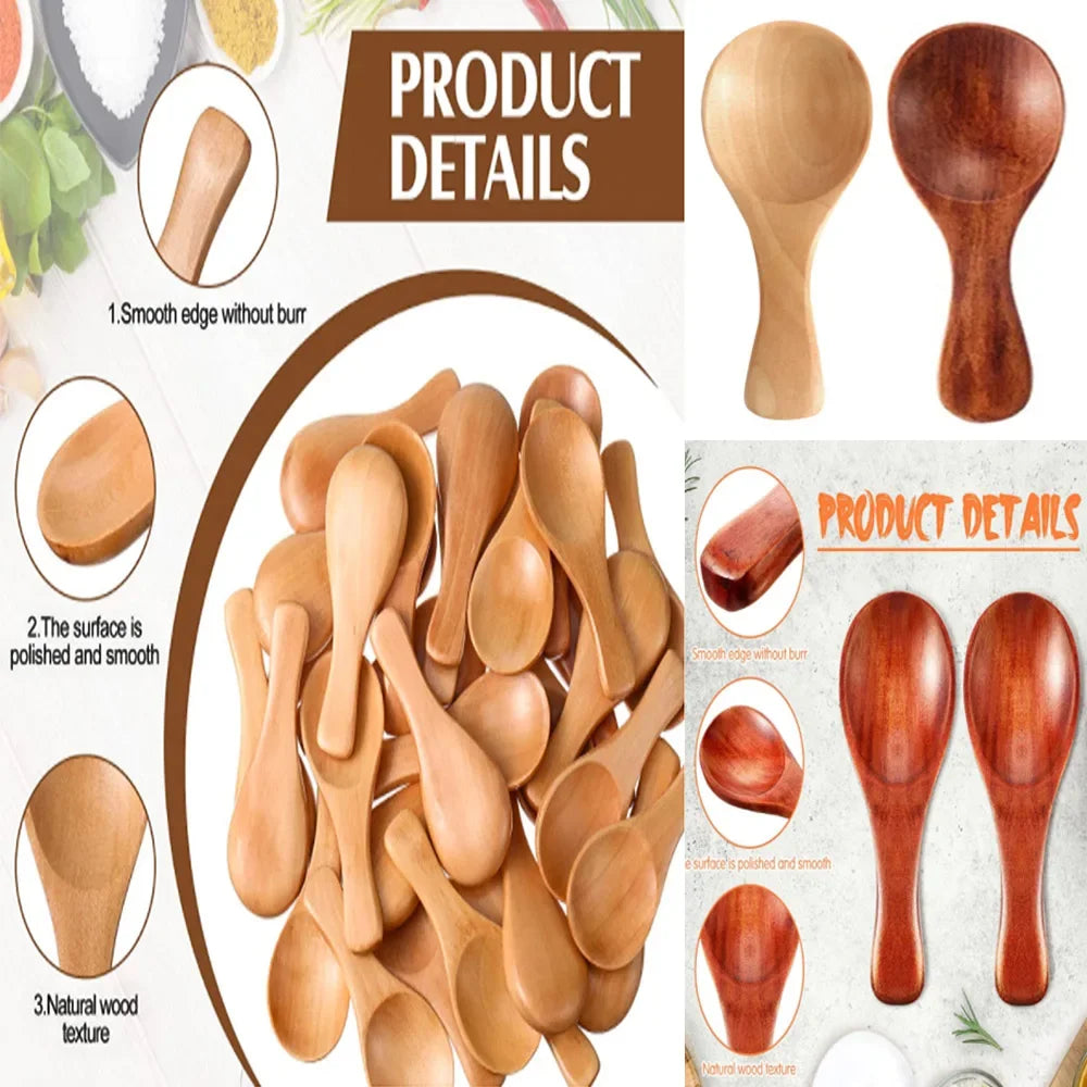 4Pcs Mini Wooden Spoons Small Kitchen Spice Condiment Spoon Sugar Tea Coffee Scoop Short Handle Wood Kids Spoon Kitchen Gadgets