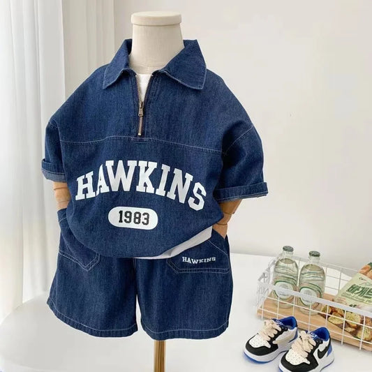 Children's Clothing Set Denim Suit 2024 Summer Casual Boy's Denim Suit Letter Print Top+ Shorts Casual Two-piece Suit