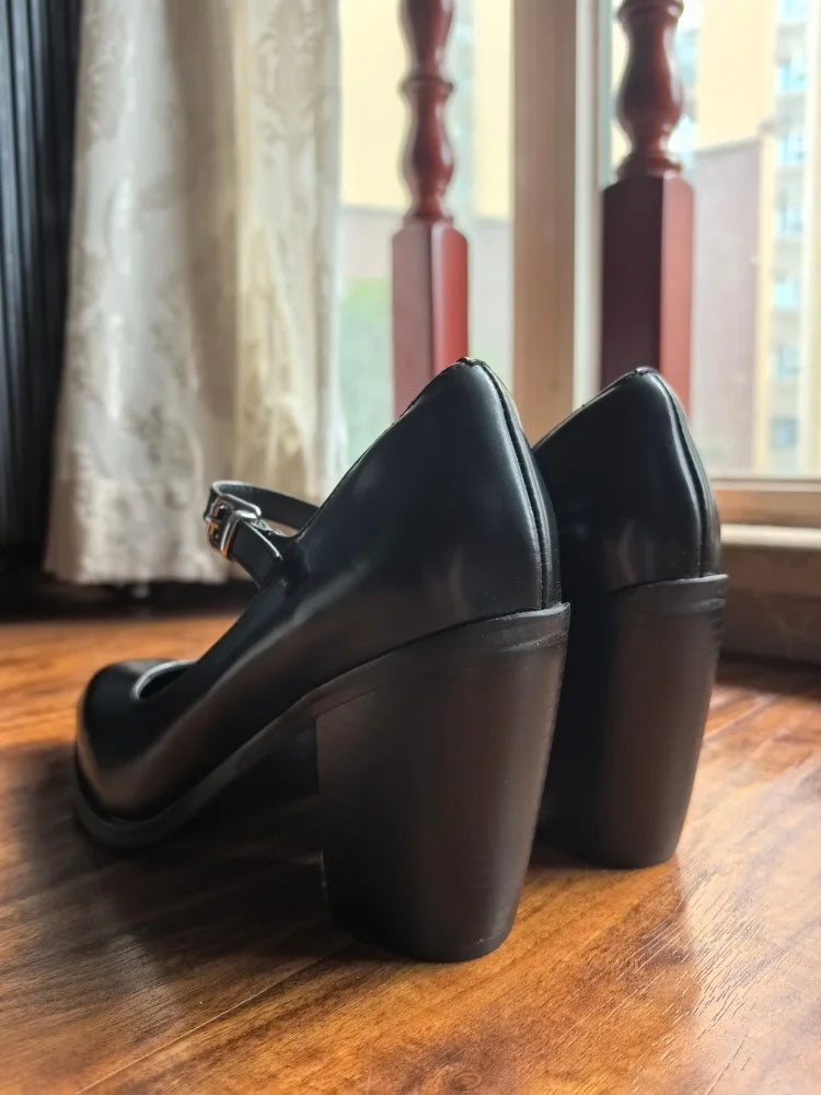 MKKHOU Fashion Pumps New High Quality Genuine Leather Pointed High Heels Mary Jane Shoes Women's Heels Leather Shoes Women Shoes