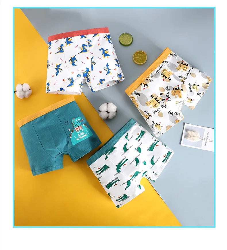 Boys 4 Pcs/lot Underwear Teenagers Panties Boxers Cartoon Printed Shorts for Kids Children's Clothing Baby 100% Cotton Briefs