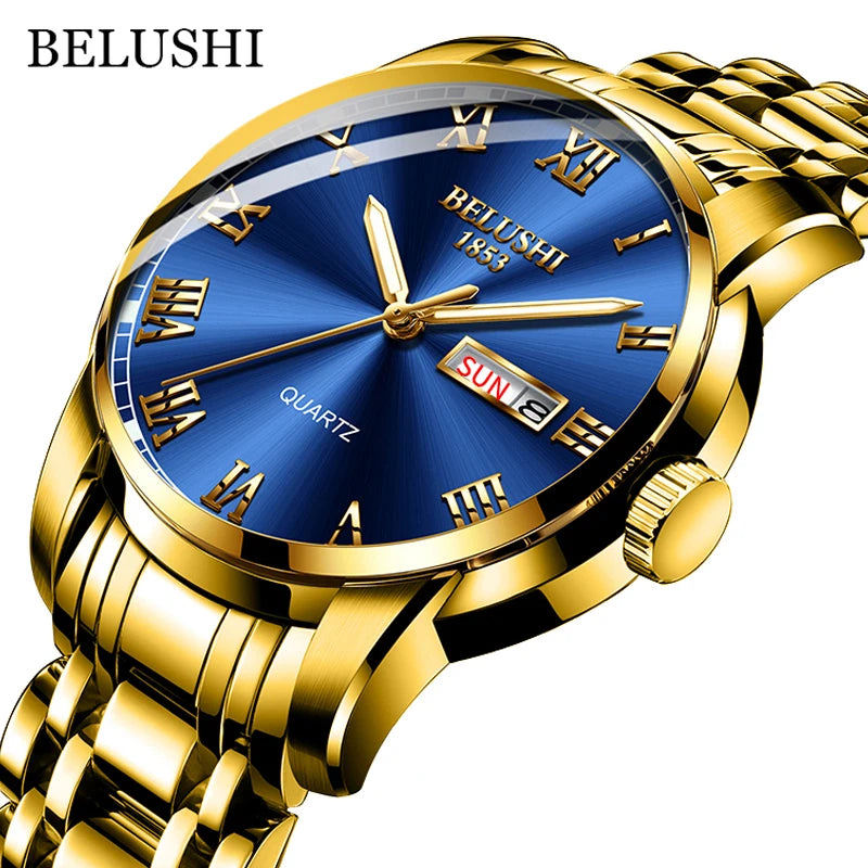 Top Brand Luxury Gold Mens Watches Luminous Waterproof Full Steel Watch Quartz Men Date Business Wristwatche Relogio Masculino