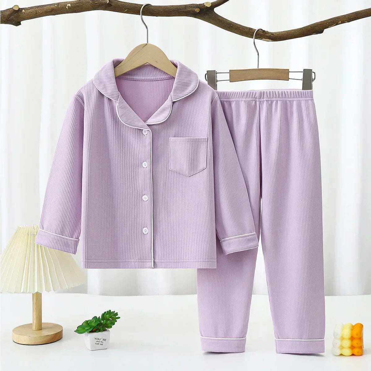 Toddler Baby Kids Boys Casual Pajama Suit Boy Long Sleeve Front Pocket Lapel Tops+ Long Pants Girls Pajama Sets