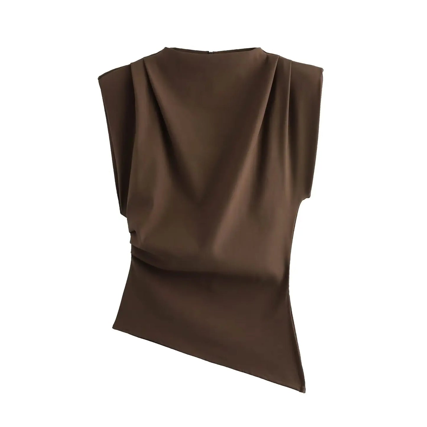 HH Woman's Summer Casual Asymmetrical Tops 3 Color Solid O-Neck Sleeveless Back Zipper Women New Fashion Slim Tops Mujer