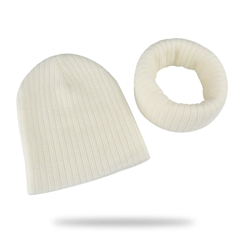 Autumn Winter Knitted Baby Hat Scarf 2 Pcs Set Kids Bonnet Solid Candy Color Infant Toddler Cap For Children Boys Girls