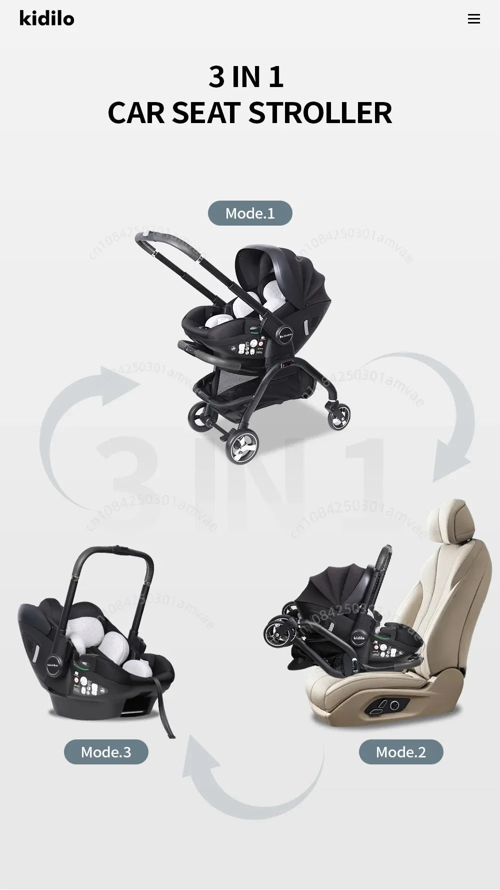 Kidilo 3-in-1 baby stroller, baby safety seat, newborn baby sleeping basket, portable 5 color choices Suitable for ages 0-1