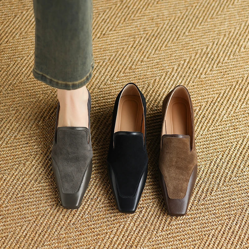 2025 NEW Autumn Women Loafers Genuine Leather Women Shoes Square Toe Chunky Heel Shoes Women Pumps Soft Ladies Shoes