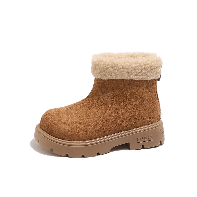 Children's Winter Boots 2025 New Girls Classic School Ankle Boots Outdoor Warm Plush Fashion Kids Simple Platform Cotton Boots