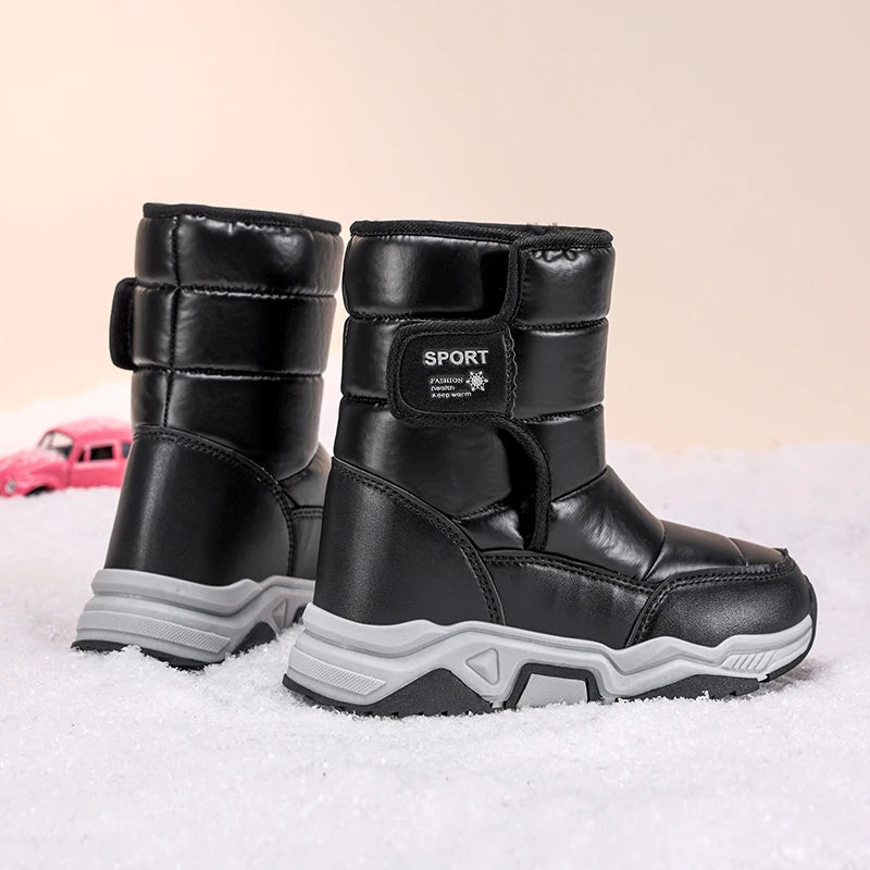 New Kids Snow Boots Winter High-top Warm Cotton Shoes for Children Boys Girls Warm Plush Lining Ankle Boots Anti-skid Waterproof