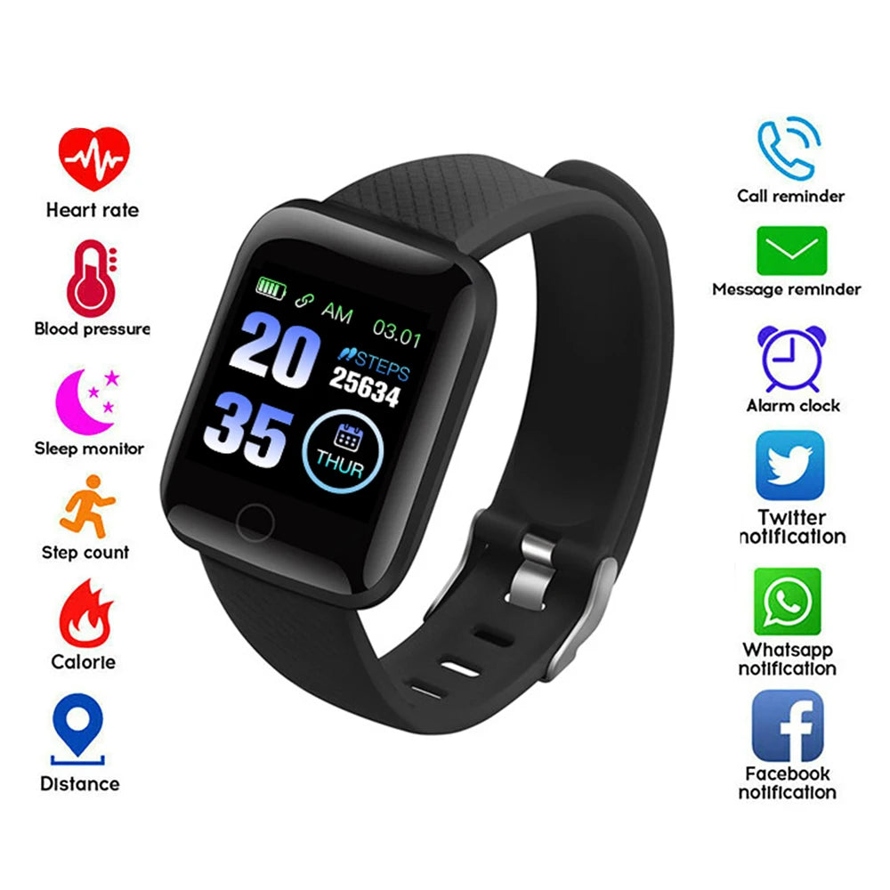 Smart Watch 116Plus D13 Sport Wristband Running Fitness Monitor Track Heart Rate Message Remind Men Smartwatch Woman Clock