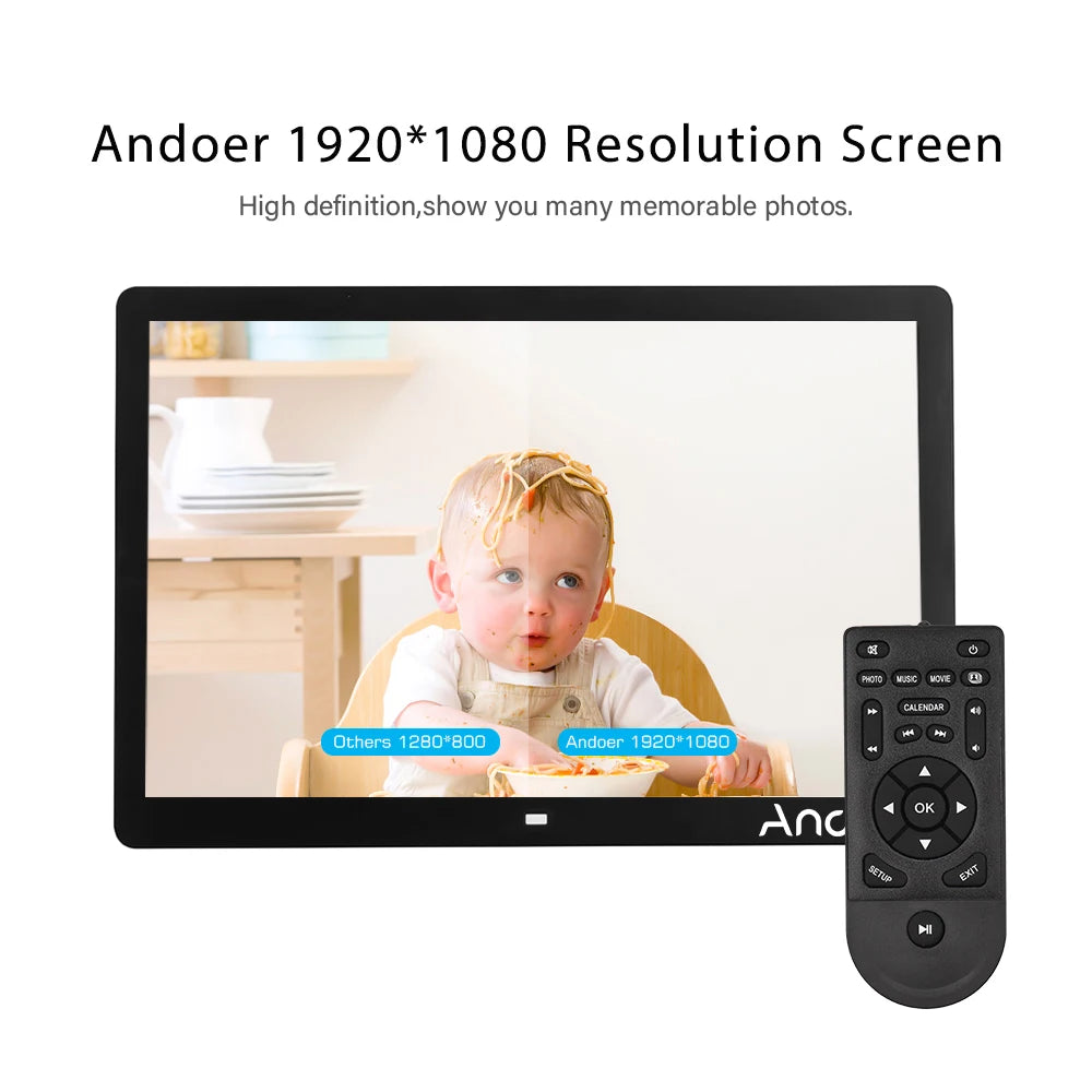 Andoer 17inch LED Digital Photo Frame 1080P Electronic Picture Frame MP3 MP4 Video Player Clock Calendar with Remote Control