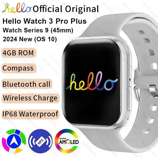 2024 New Smart Hello Watch 3 Pro Plus Series 9 45mm AMOLED 4G ROM NFC Compass Clock Bluetooth Call Smartwatch Men Women For IOS