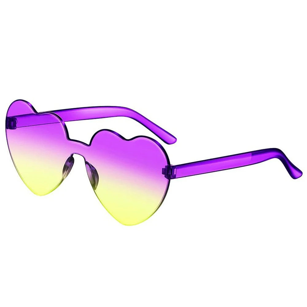 Rimless Frame Heart-shaped Sunglasses Love Heart Shape Sunglasses Women Gradient Colorful Sun Glasses Shades Travel Glasses