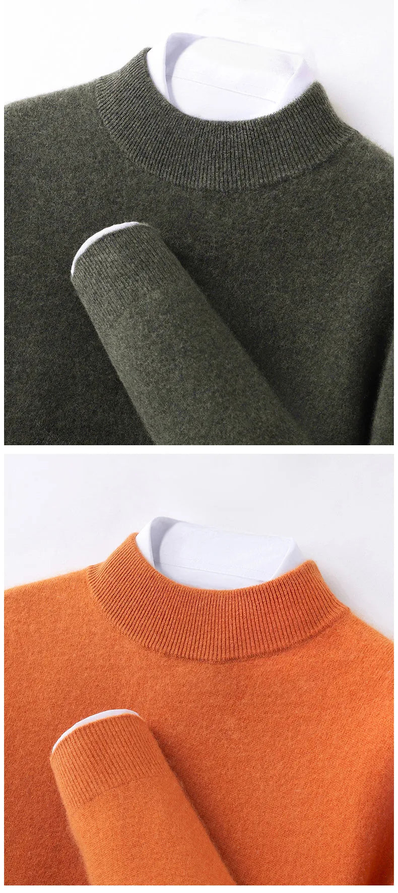 100% Pure Cashmere Men's Sweater Half High Neck Pullover Youth Business Casual Long Sleeve Jumper Spring/Autumn High-End Jacket