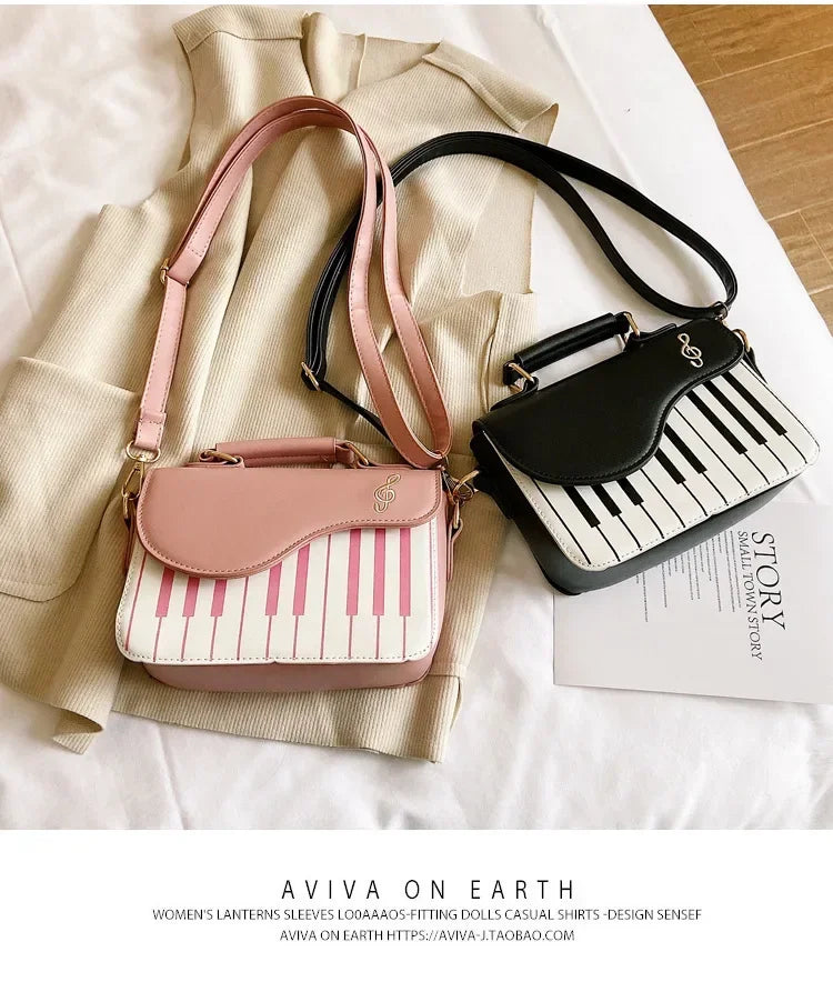 Piano Shape Flap Shoulder Bag Creative PU Leather Portable Handbag Detachable Strap Crossbody Novelty Bag