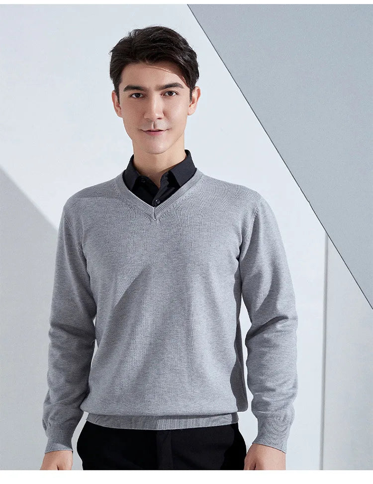 Cashmere Cotton Blend Classic V-neck Knitted Sweater Men Pullover 2024 Autumn Winter Soft Warm Business Casual Jumper pull homme