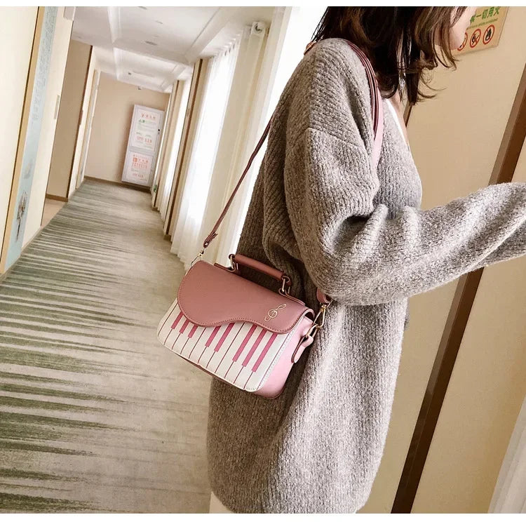 Piano Shape Flap Shoulder Bag Creative PU Leather Portable Handbag Detachable Strap Crossbody Novelty Bag