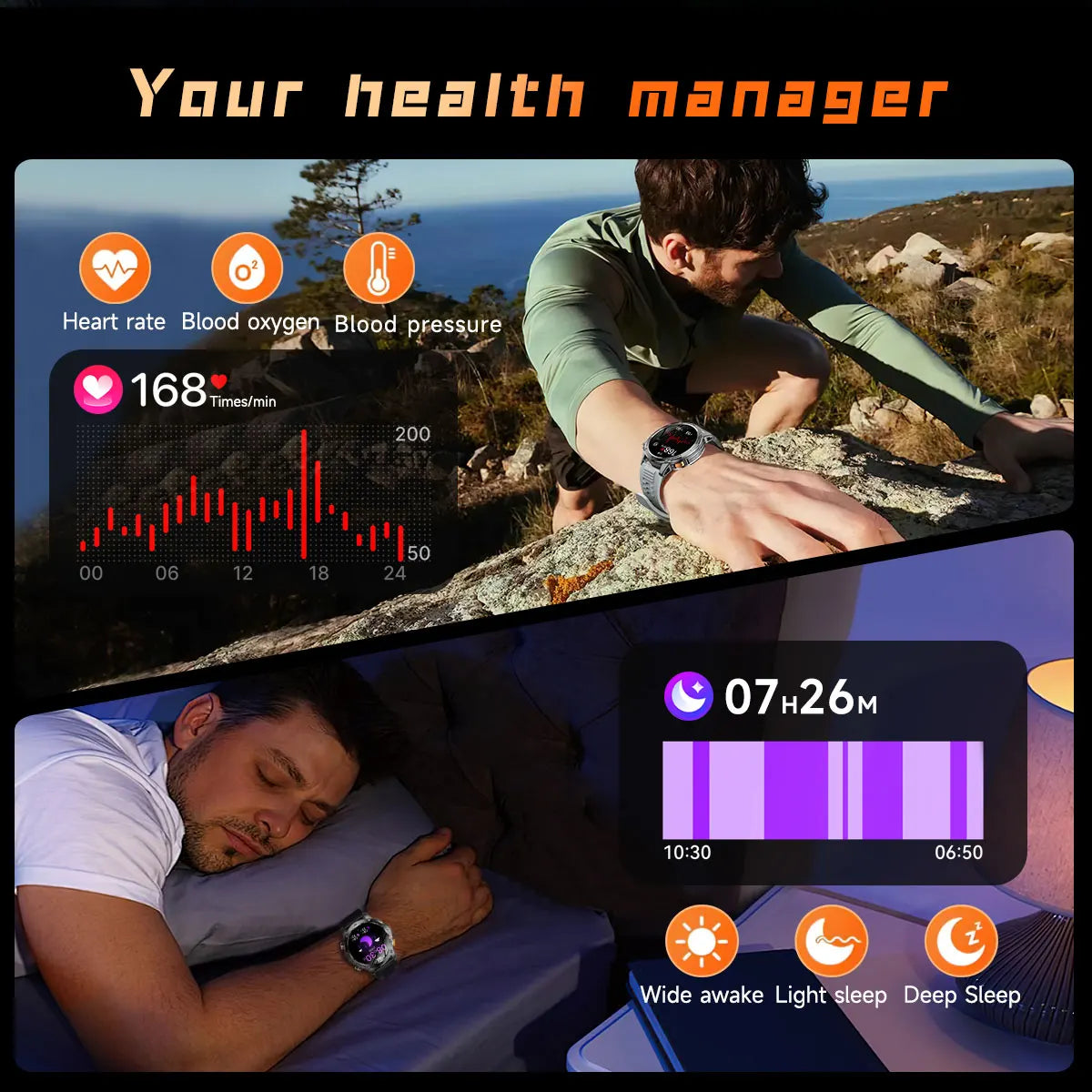 New Smart Watch For Men 1000Mah Battery Fitness Tracking Sport Waterproof Clock Smart Bracelet Men Military High-end custom dial