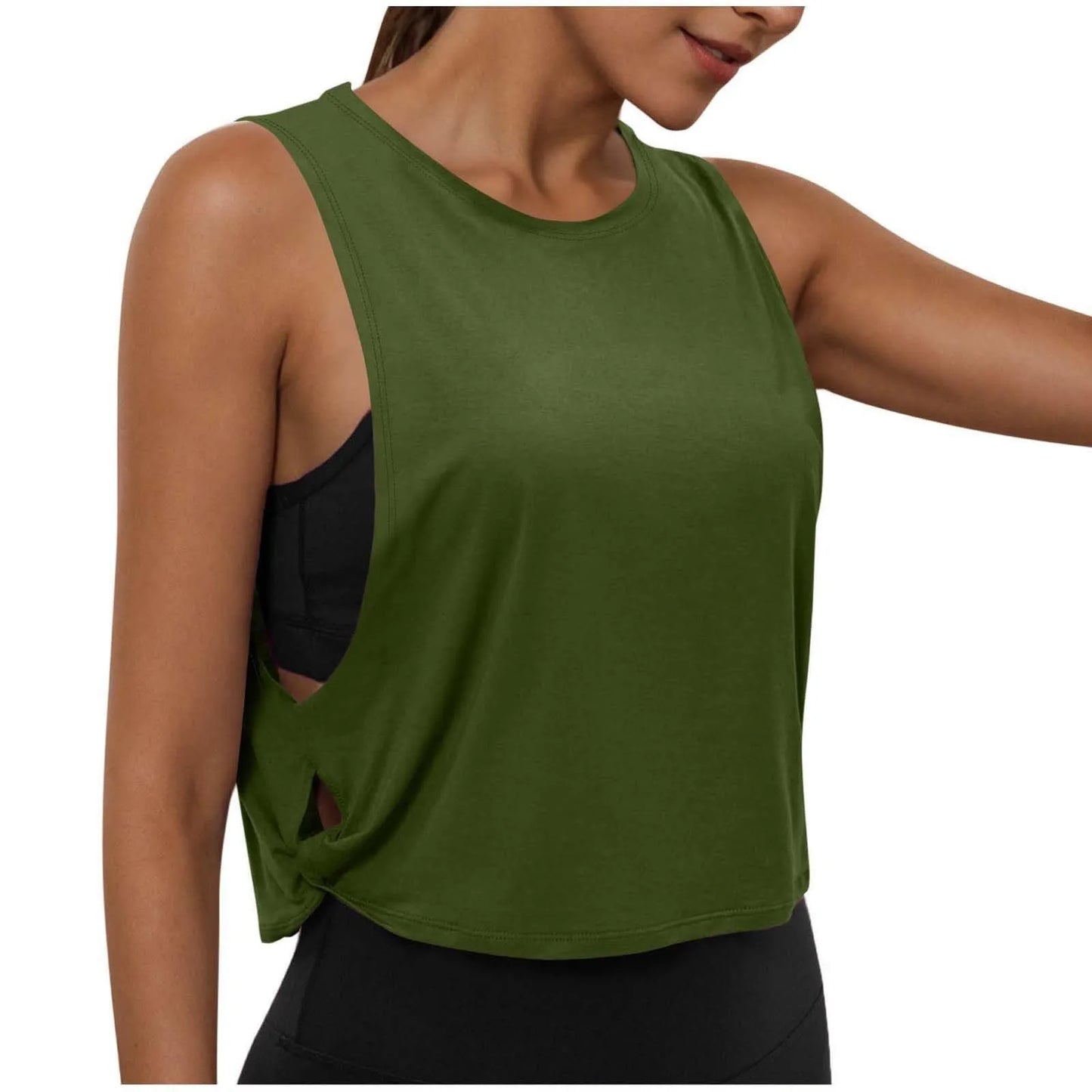 Women Sleeveless Yoga Tops Athletic Vest Breathable Blouse Cover Up Gym Workout Cool T-Shirt Running Short Tank Crop Top