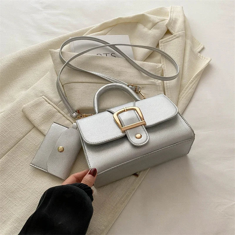 7 Color Pu Leather Ladies Brand Shoulder Bag With Coin Purse Crossbody Small Phone Bag Female Flap Messenger Bag Silver