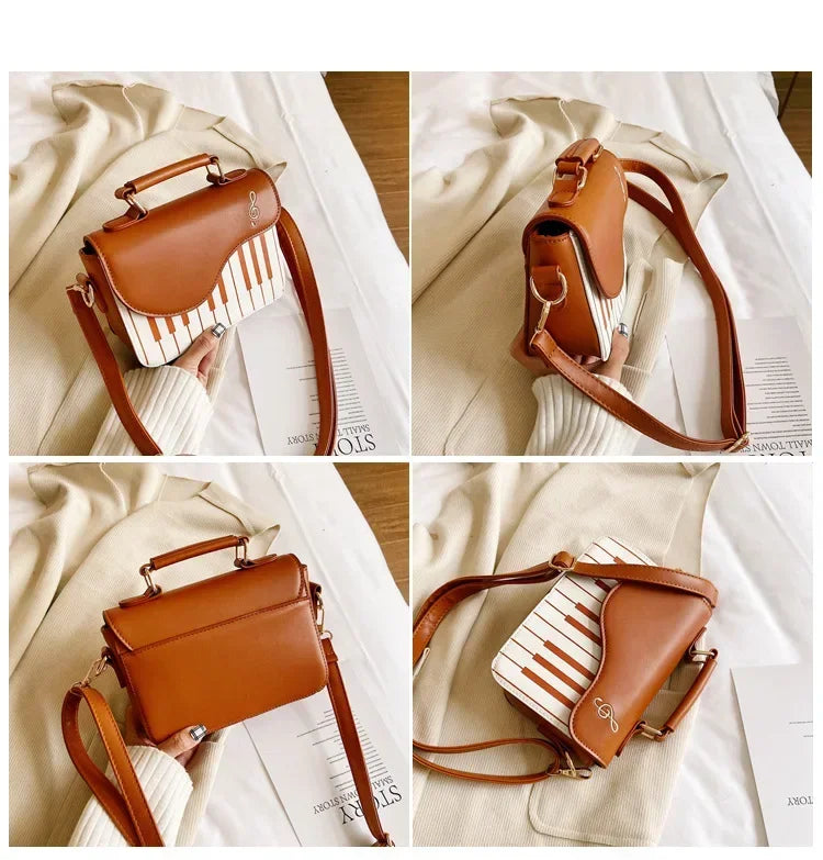 Piano Shape Flap Shoulder Bag Creative PU Leather Portable Handbag Detachable Strap Crossbody Novelty Bag